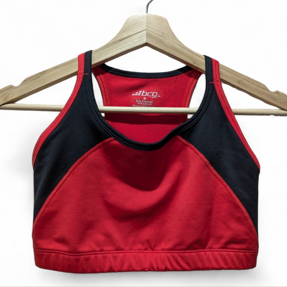 BCG Sports Bra Unlined Coral Red Black Small